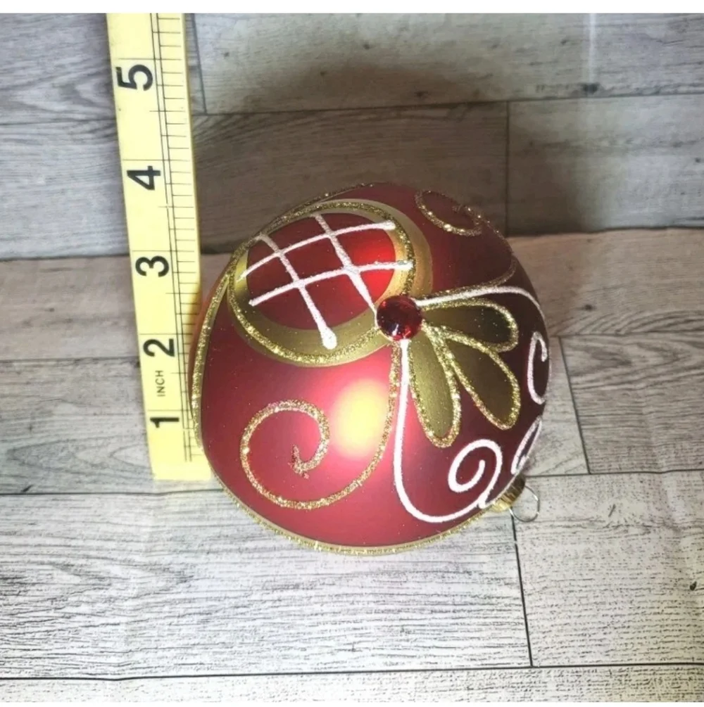 Vitbis Glass Christmas Ornaments Polish Red Gold Sparkle Glitter Bedazzled Gem
